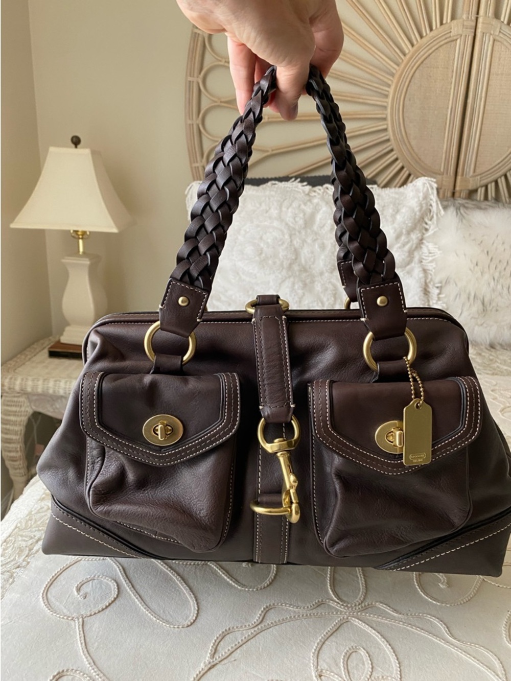Coach Daphne Vintage Brown Braided Leather Satchel with Gold Hardware - Picture 3 of 13